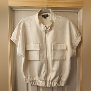 Women's Cream Short-Sleeve Zip Front Jacket/ Shirt